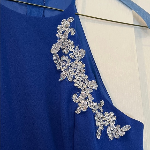 B Darlin Royal Blue Dress with Silver Embroidery - Picture 3 of 5